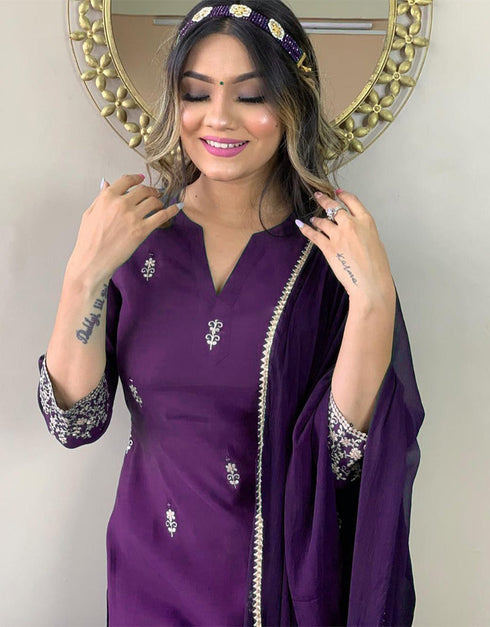 fashionable purple rayon slub trendy designer heavy viscose readymade suit collection with purple rayon slub rt8846-184454 Side View